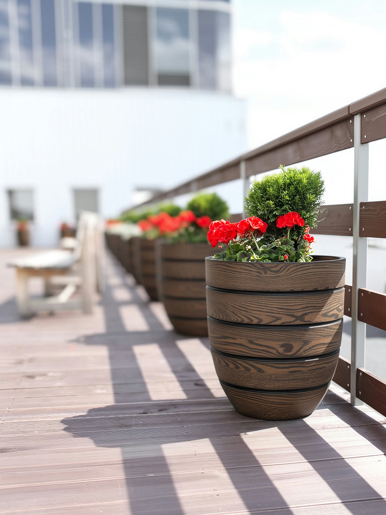 round wooden plant pots Aspen Tapered Round Woodland Planter