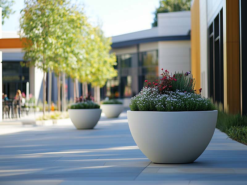 Commercial property enhanced with planters