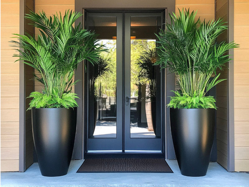 Tall planters flanking an entryway