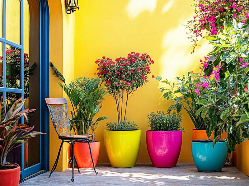 Colorful planters adding vibrancy